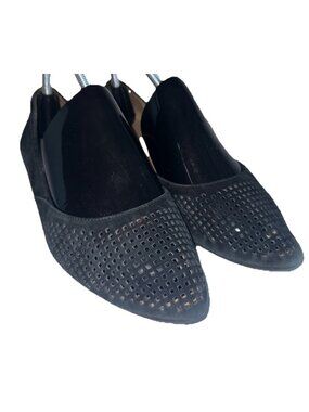 Vionic Women Shoes 8 Suede Black Perforated Posey Ballet Flats Slip On Pointed